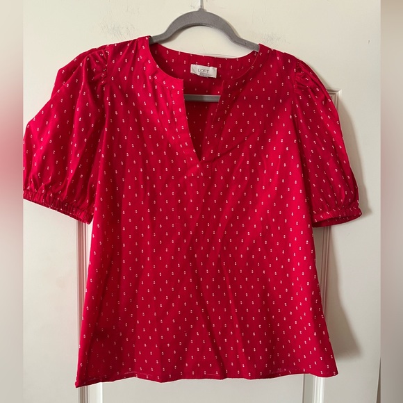 LOFT Tops - Loft Outlet Women's Red Puff Sleeve Top Cotton Blend Size Small